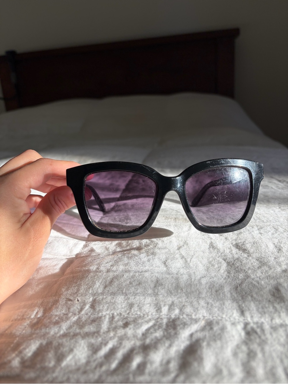 Salvatore Ferragamo Black Frame Sunglasses with Purple Lenses